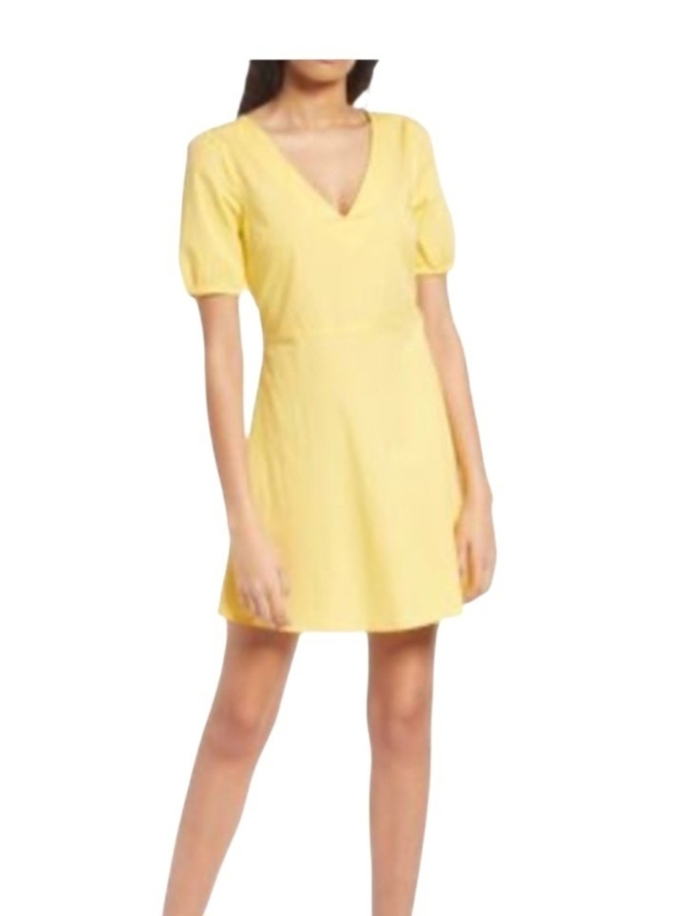 Vero Moda Sunny Yellow V-Neck Puff Sleeve Mini Dress 100% Cotton